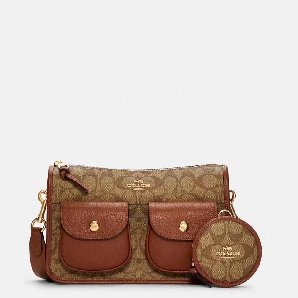 Coach C5675 Pennie Crossbody With Coin Case In Signature Canvas Khaki - Picture 6 of 6